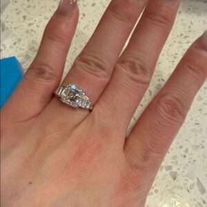 Silver-Tone  moissanite Three-Stone Engagement Ring - Clear

Asscher Cut